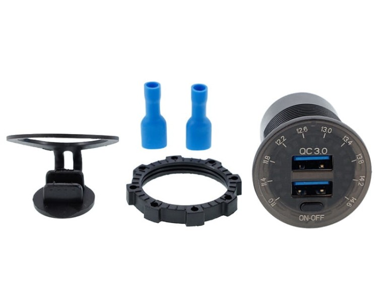 Ładowarka do zabudowy USB QC3.0 + USB 6A z woltomierzem i włącznikiem mechanicznym